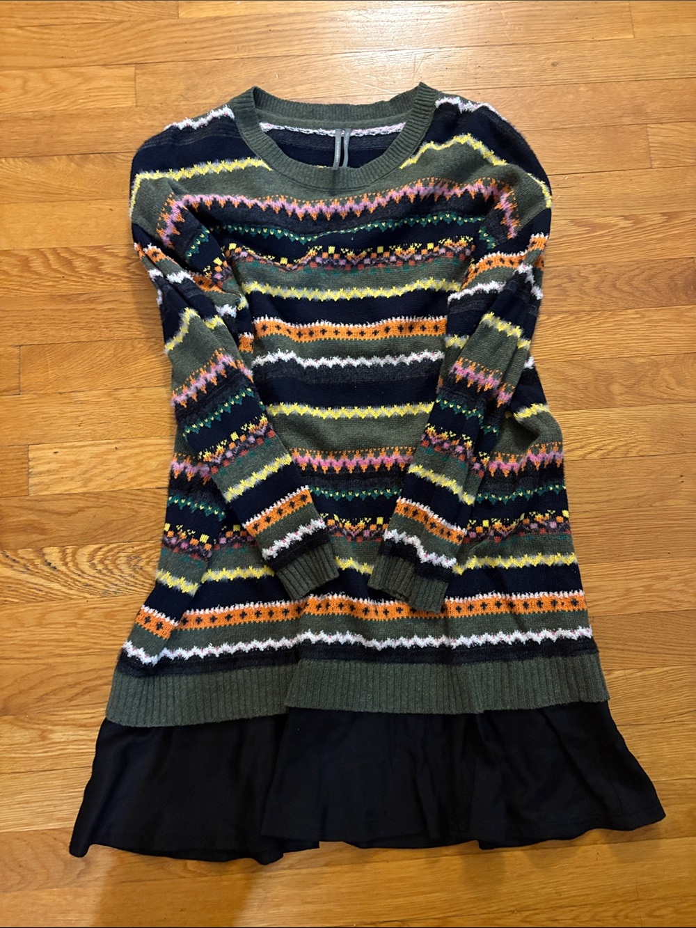 Anthropologie Green Multi-Color Patterned Sweater Dress